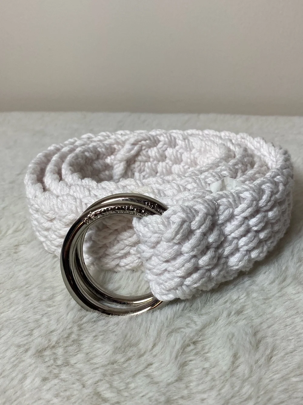 Aeropostale White Knit Cotton D-Ring Woven Belt Petite S/M